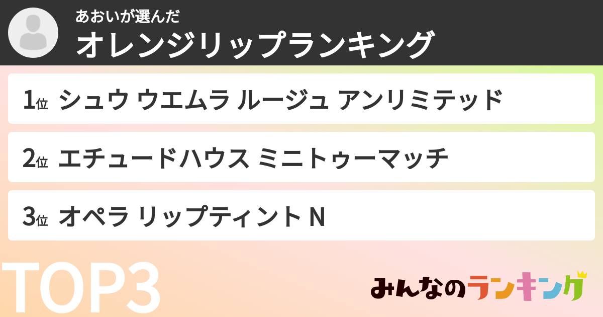 あおいさんの「オレンジリップランキング」