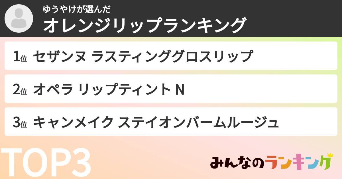 ゆうやけさんの「オレンジリップランキング」