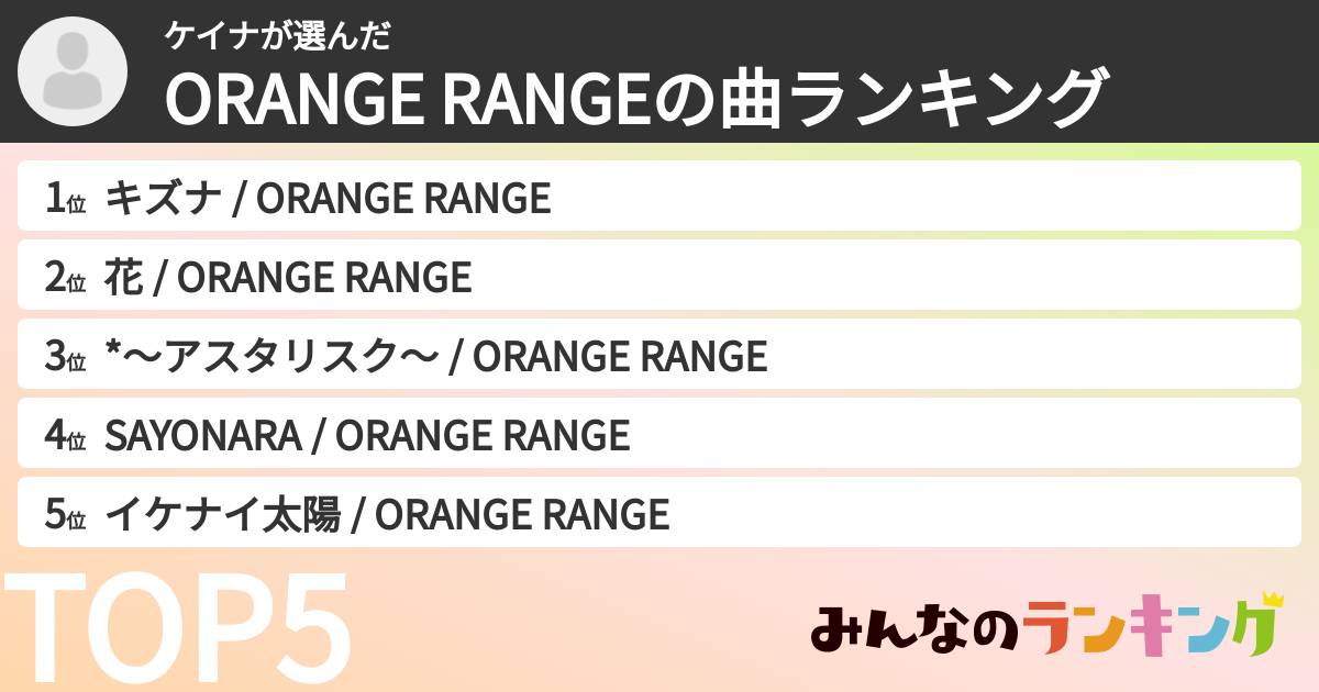ケイナさんの「ORANGE RANGEの曲ランキング」