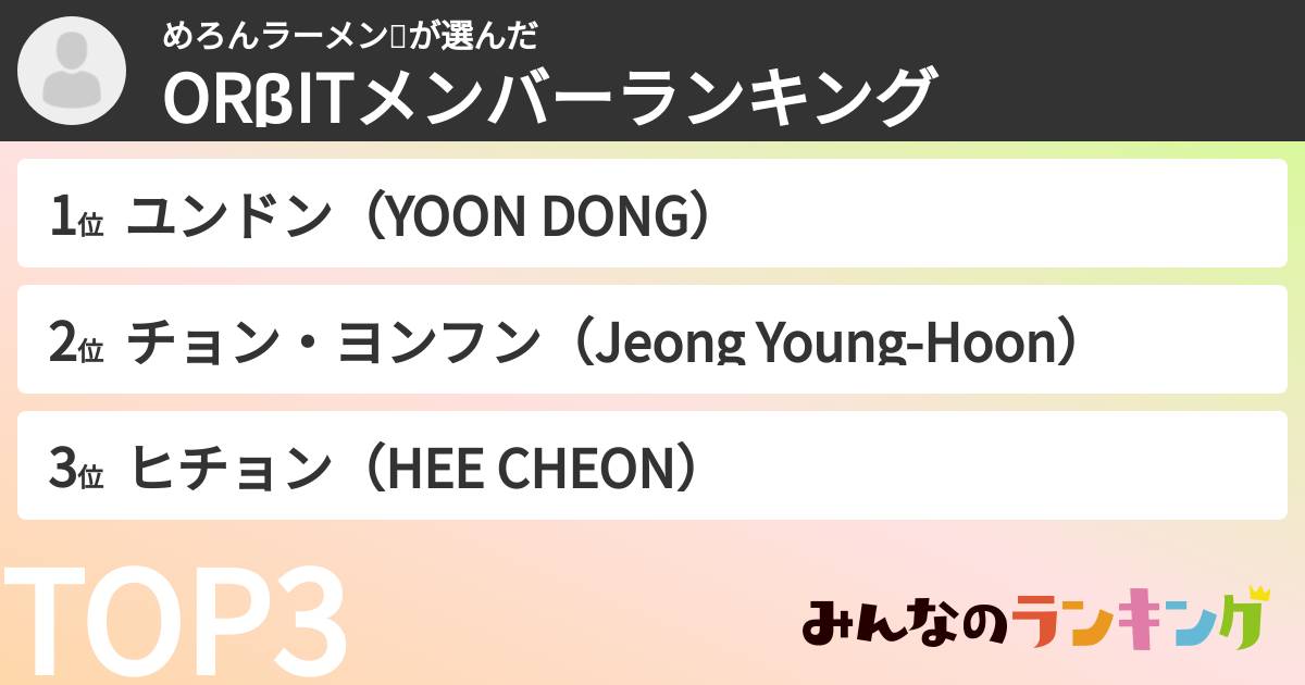 めろんラーメン🍜さんの「ORβITメンバーランキング」