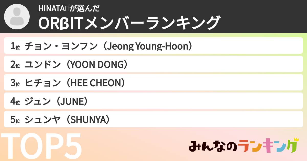 HINATA🌎さんの「ORβITメンバーランキング」