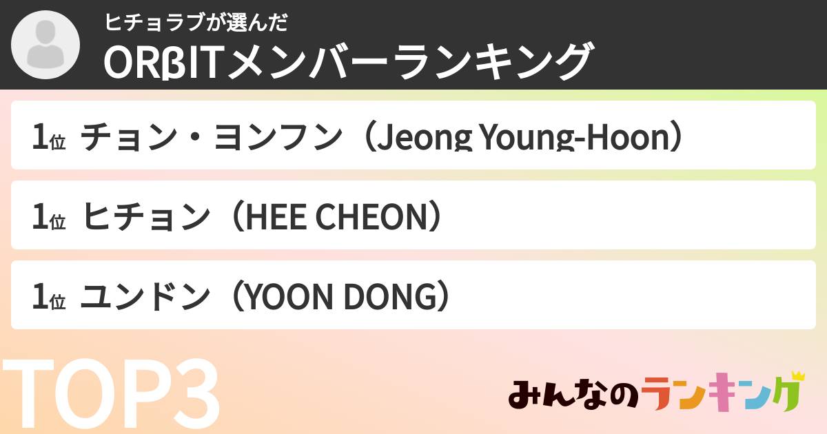 ヒチョラブさんの「ORβITメンバーランキング」