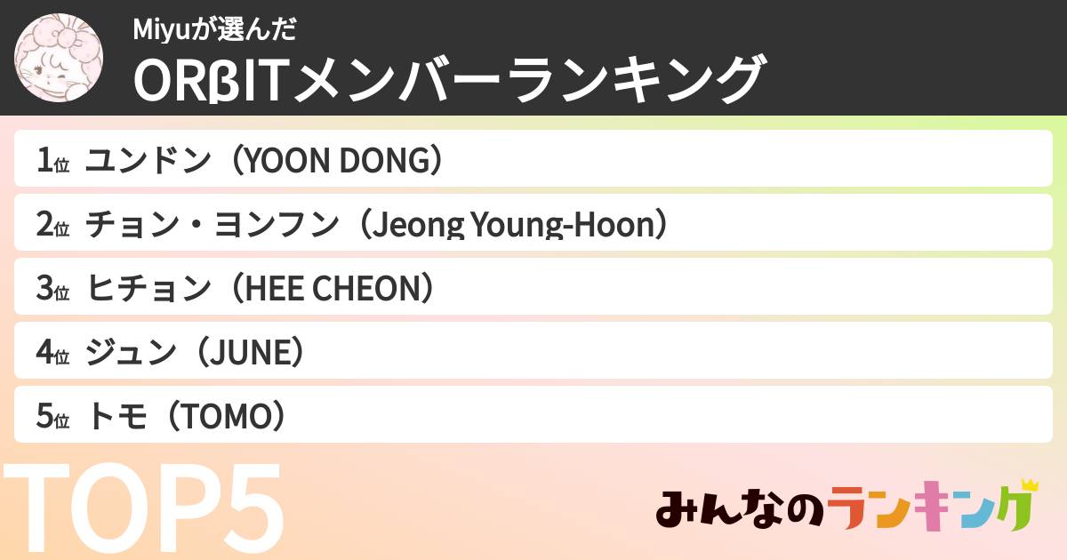 Miyuさんの「ORβITメンバーランキング」