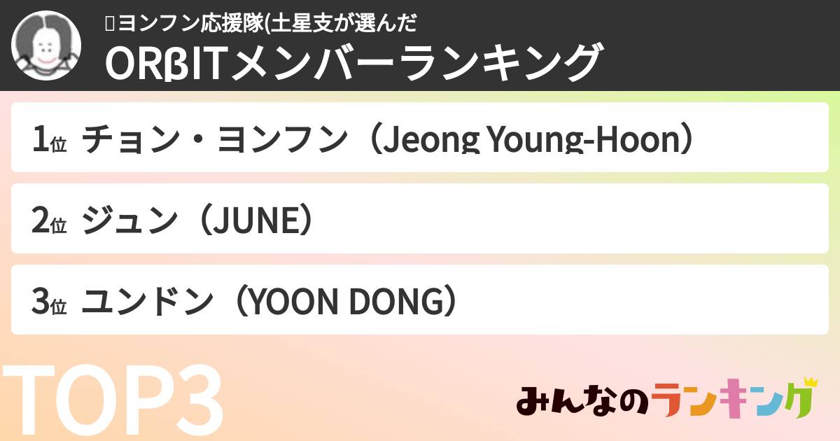 🌏ヨンフン応援隊(土星支さんの「ORβITメンバーランキング」