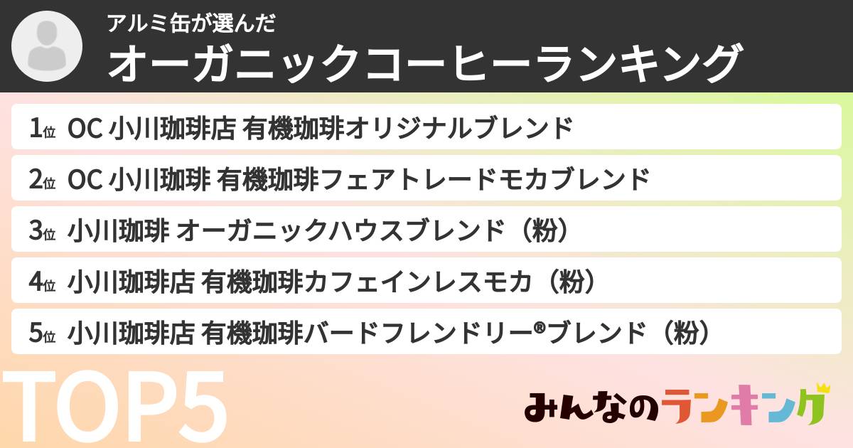 アルミ缶さんの「オーガニックコーヒーランキング」