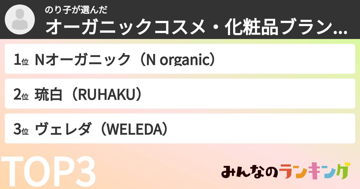 のり子さんの「オーガニックコスメ・化粧品ブランドランキング」