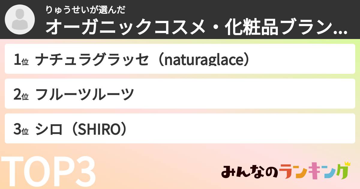 りゅうせいさんの「オーガニックコスメ・化粧品ブランドランキング」