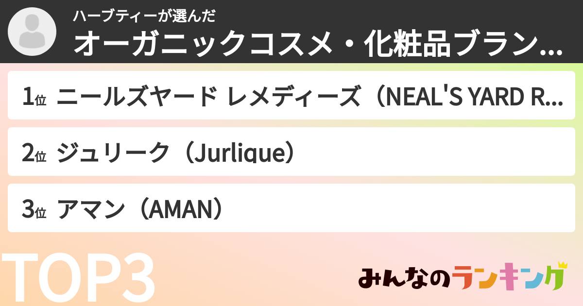 ハーブティーさんの「オーガニックコスメ・化粧品ブランドランキング」