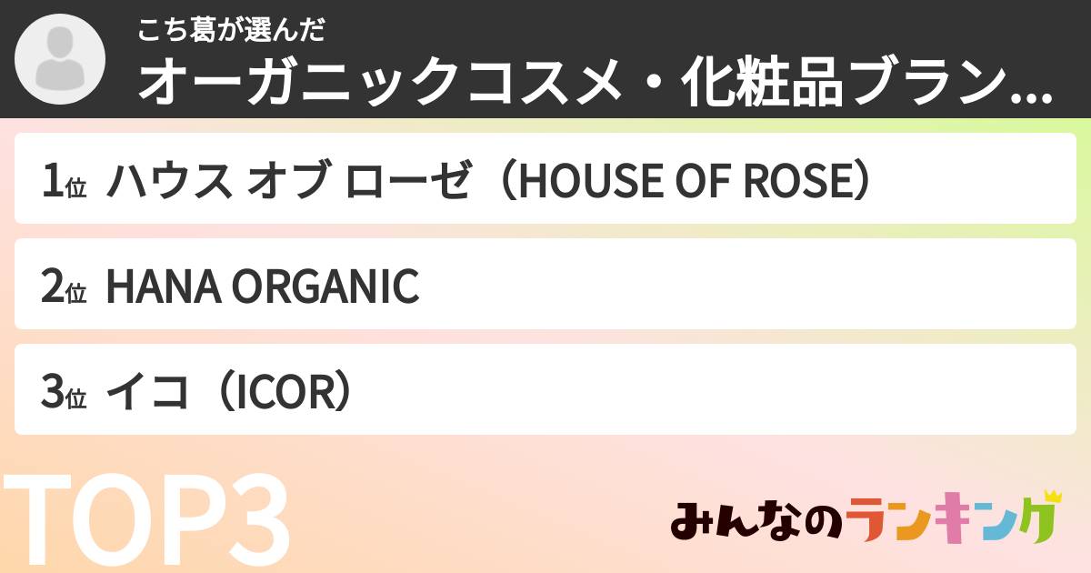 こち葛さんの「オーガニックコスメ・化粧品ブランドランキング」