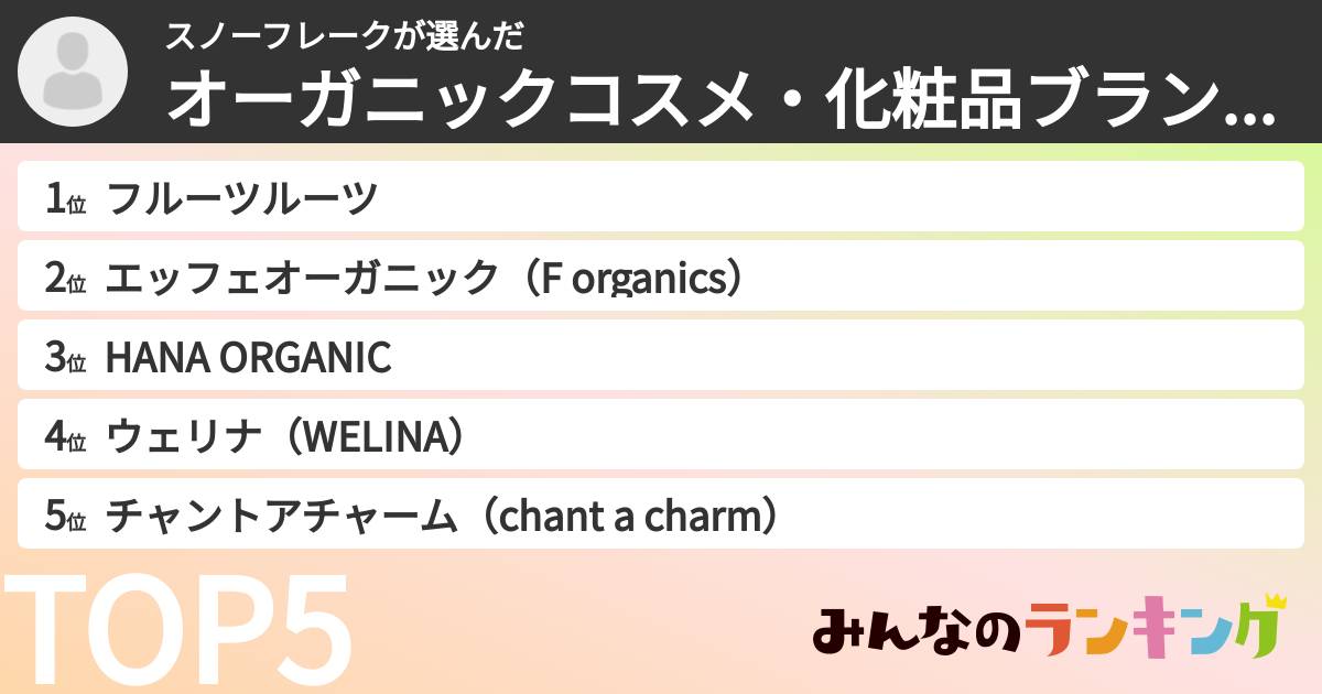 スノーフレークさんの「オーガニックコスメ・化粧品ブランドランキング」