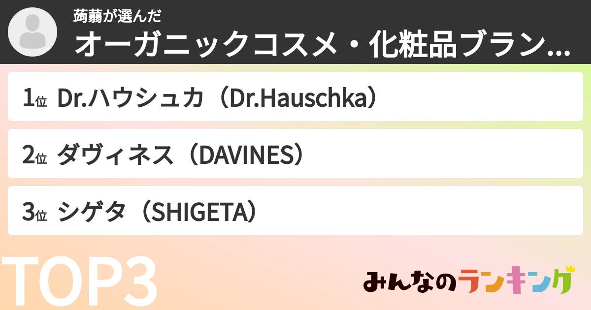 蒟蒻さんの「オーガニックコスメ・化粧品ブランドランキング」