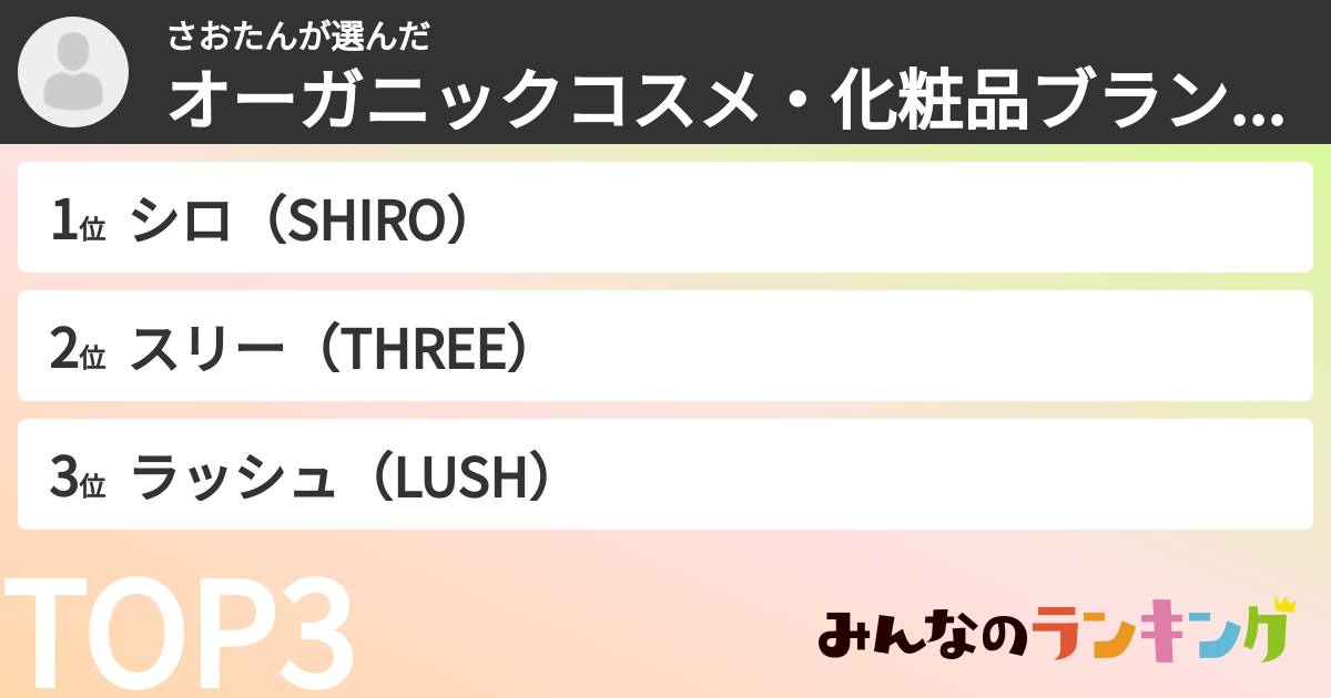 さおたんさんの「オーガニックコスメ・化粧品ブランドランキング」