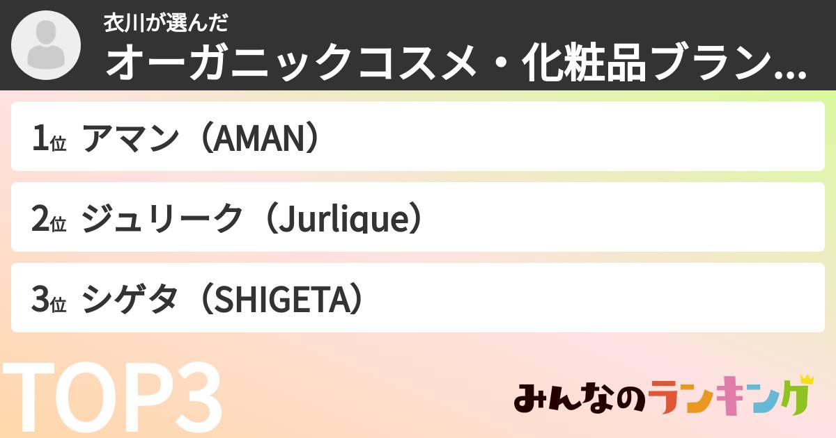 衣川さんの「オーガニックコスメ・化粧品ブランドランキング」