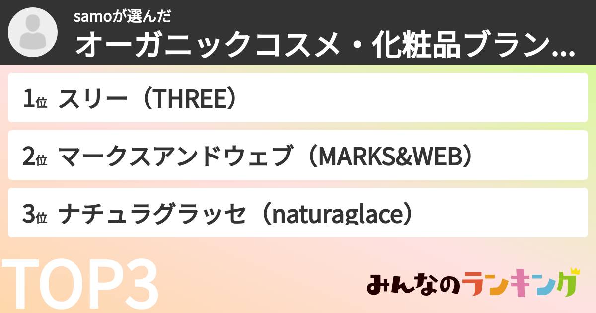 samoさんの「オーガニックコスメ・化粧品ブランドランキング」