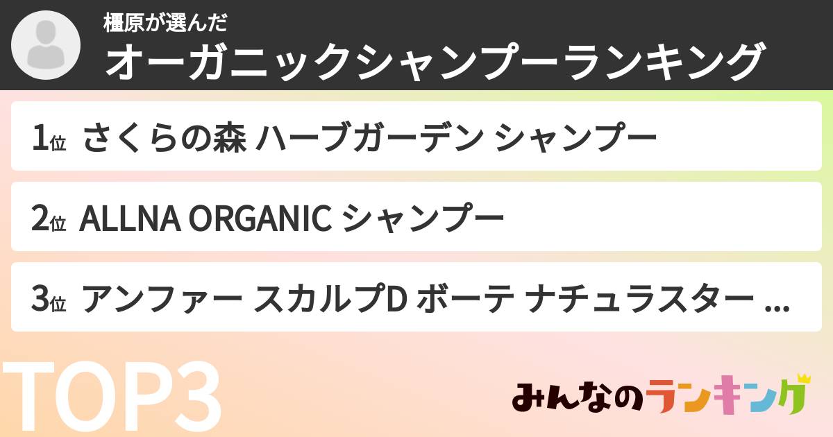橿原さんの「オーガニックシャンプーランキング」