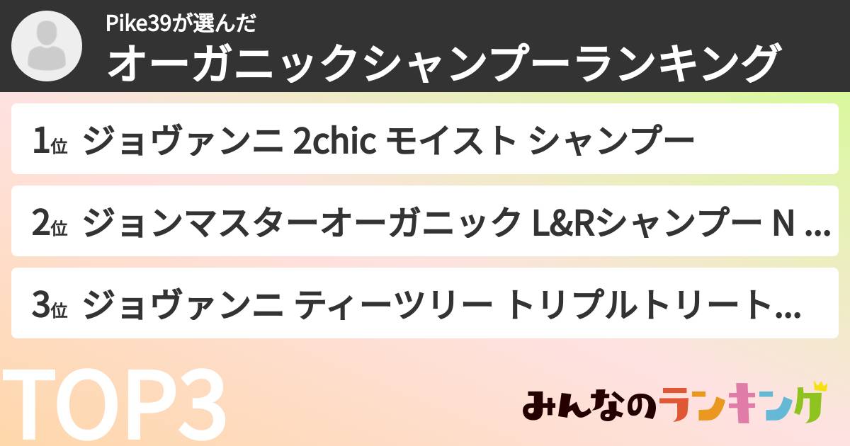 Pike39さんの「オーガニックシャンプーランキング」