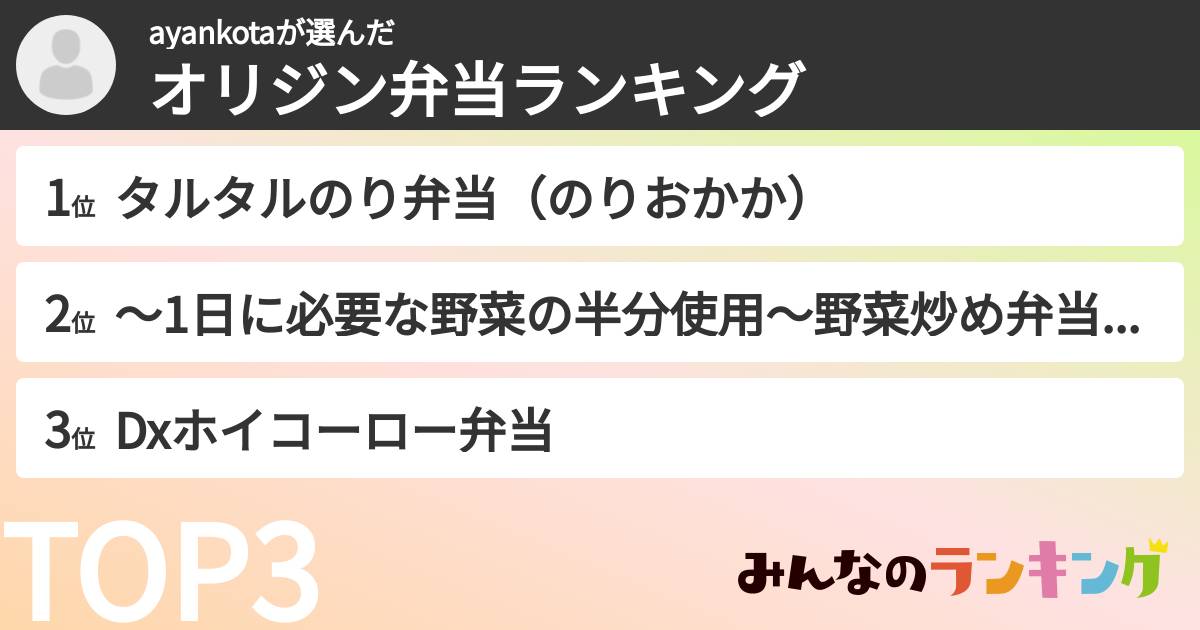 ayankotaさんの「オリジン弁当ランキング」
