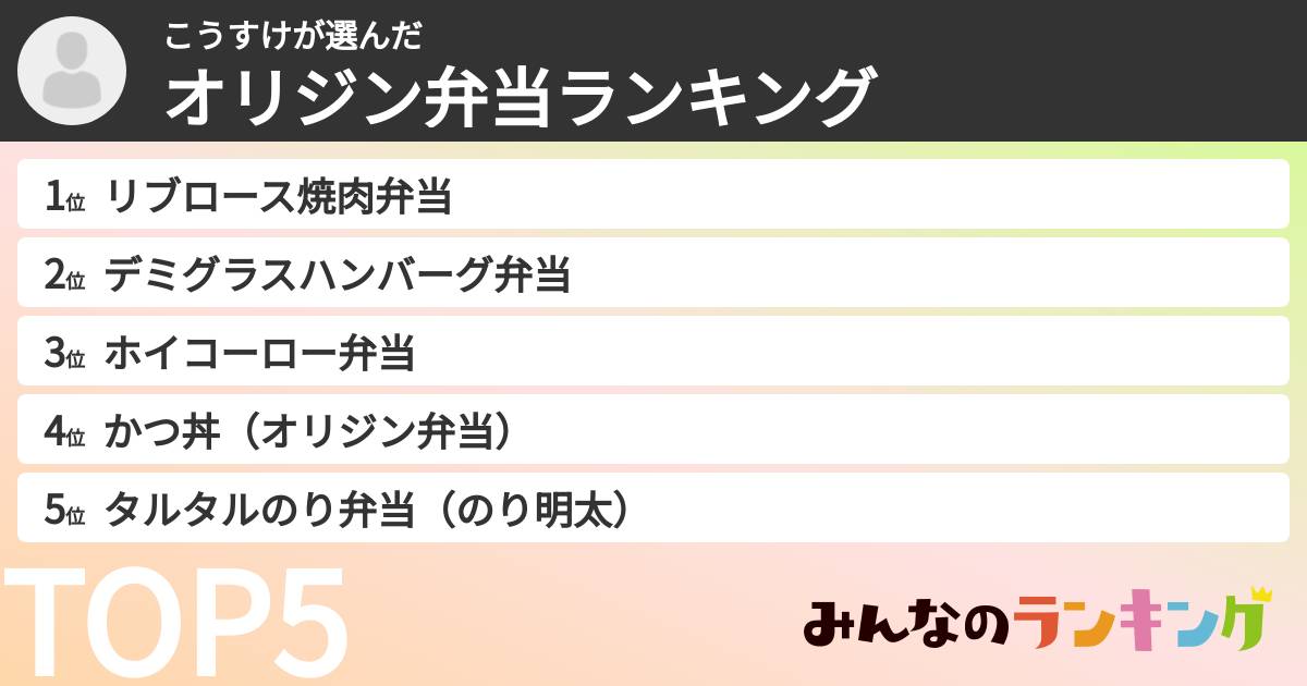 こうすけさんの「オリジン弁当ランキング」