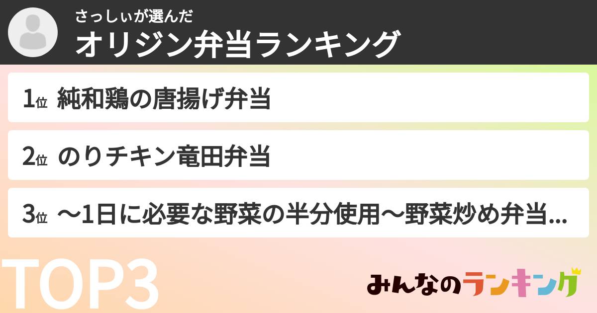 さっしぃさんの「オリジン弁当ランキング」