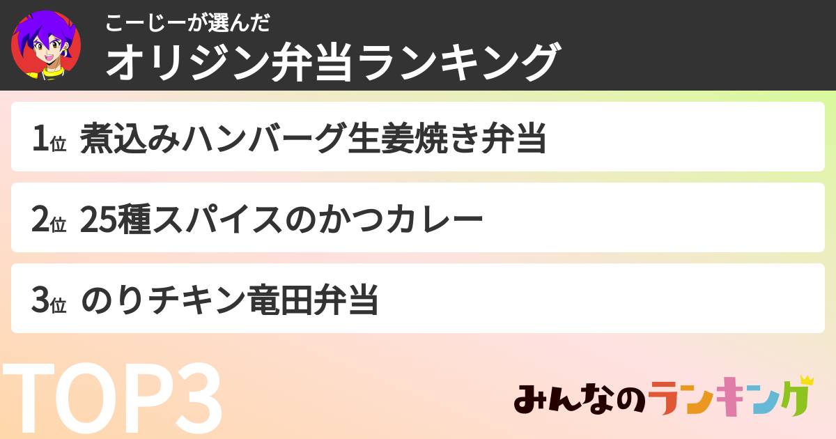 こーじーさんの「オリジン弁当ランキング」