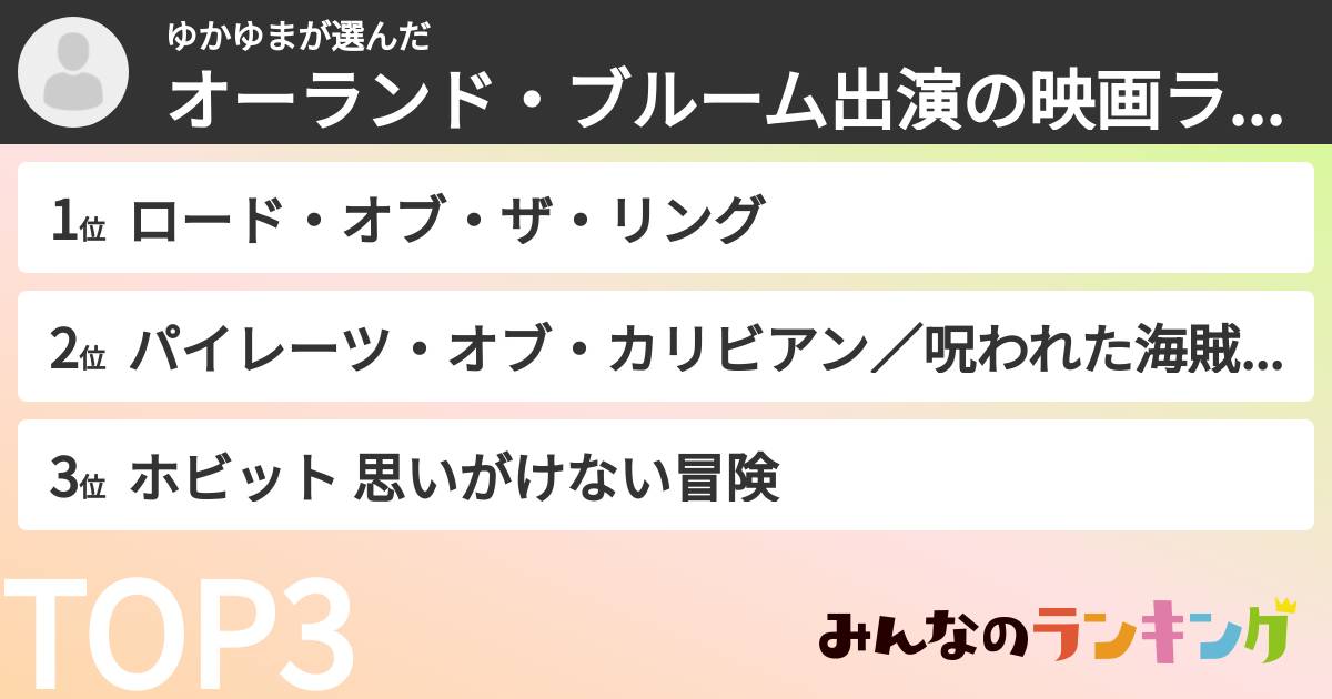 ゆかゆまさんの「オーランド・ブルーム出演の映画ランキング」