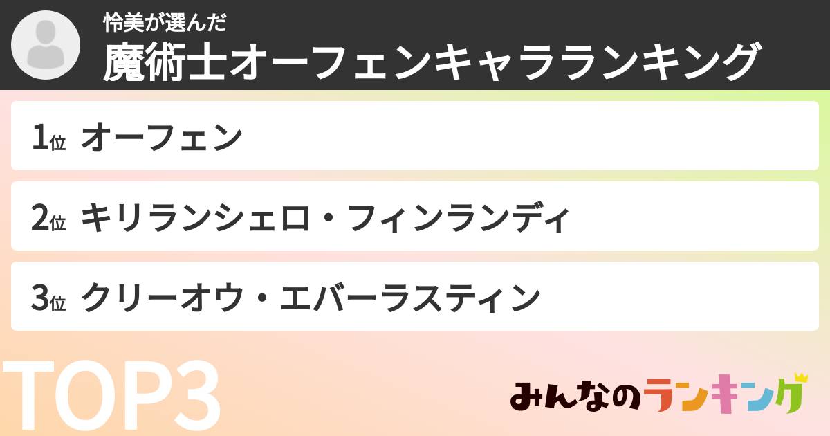 怜美さんの「魔術士オーフェンキャラランキング」