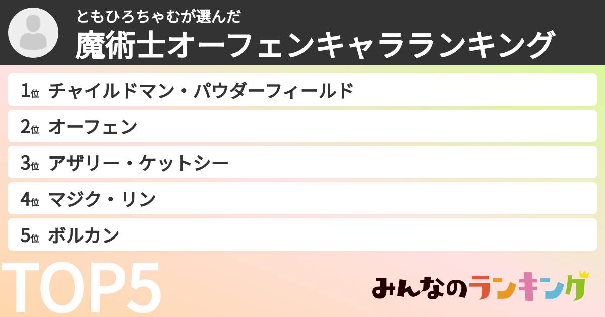ともひろちゃむさんの「魔術士オーフェンキャラランキング」