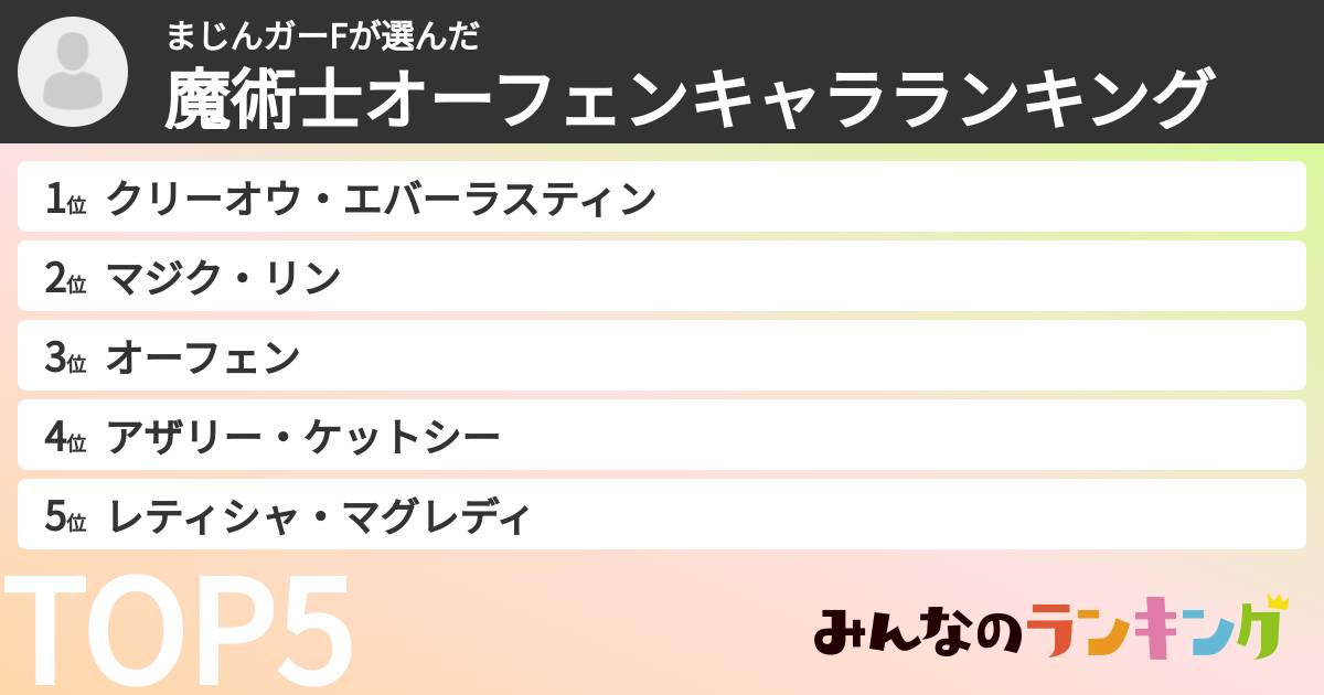 まじんガーFさんの「魔術士オーフェンキャラランキング」