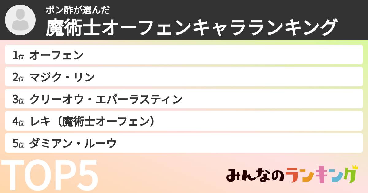 ポン酢さんの「魔術士オーフェンキャラランキング」