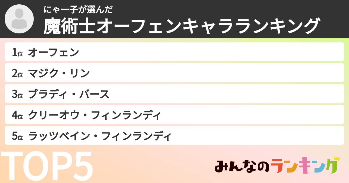 にゃー子さんの「魔術士オーフェンキャラランキング」