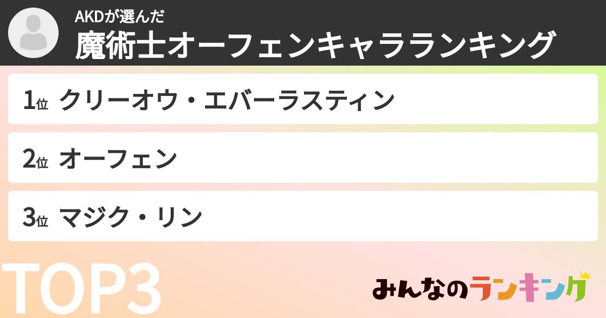 AKDさんの「魔術士オーフェンキャラランキング」
