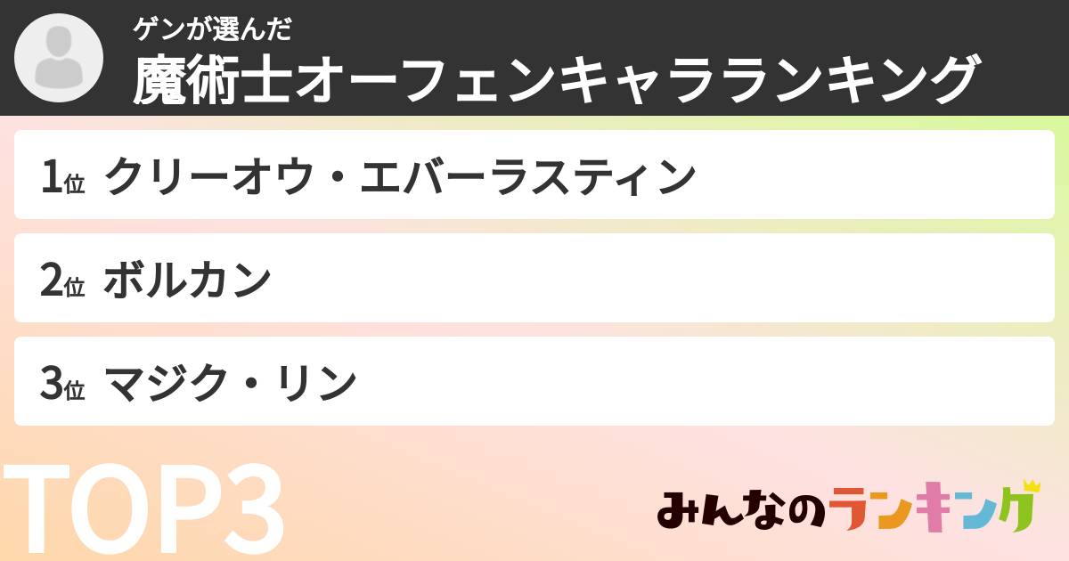 ゲンさんの「魔術士オーフェンキャラランキング」