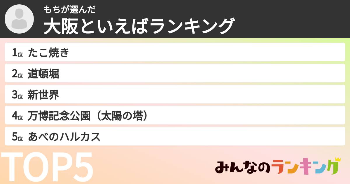 もちさんの「大阪といえばランキング」