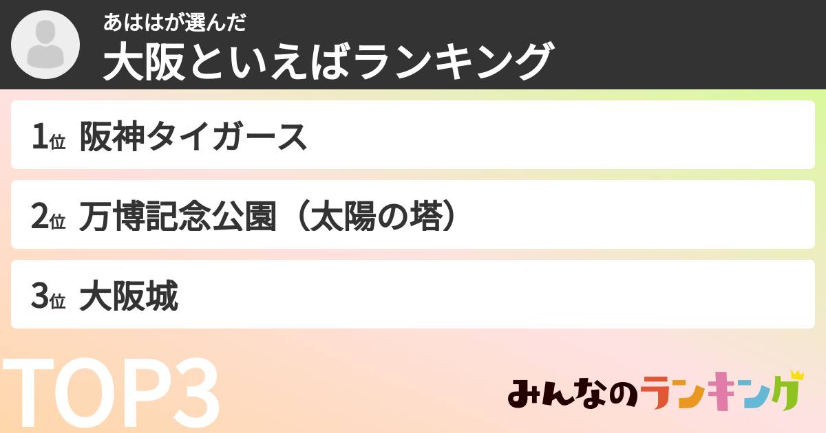 あははさんの「大阪といえばランキング」
