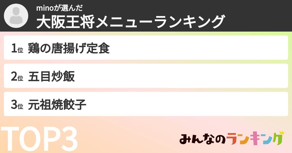 minoさんの「大阪王将メニューランキング」