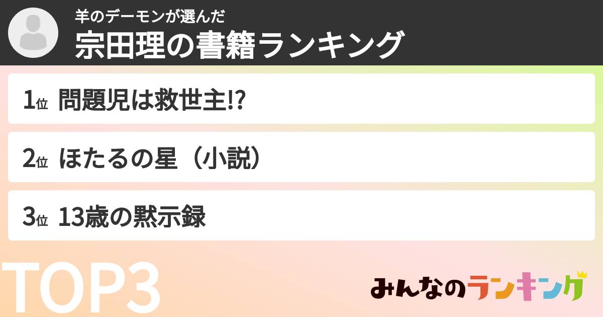 羊のデーモンさんの「宗田理の書籍ランキング」