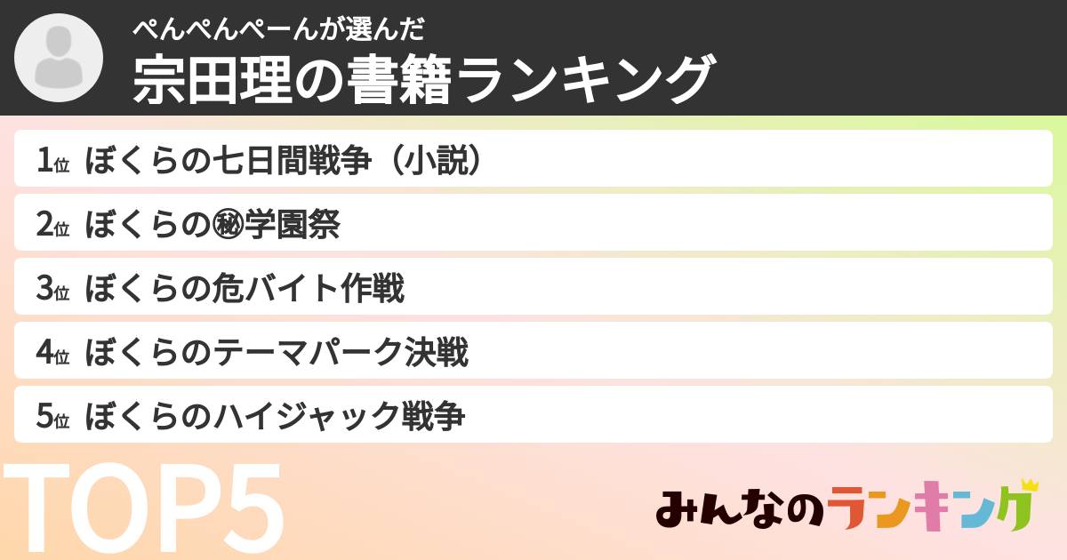 ぺんぺんぺーんさんの「宗田理の書籍ランキング」