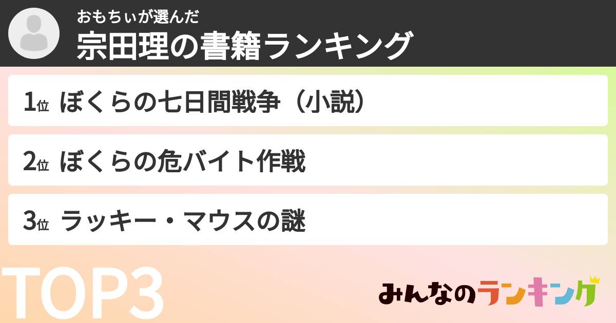 おもちぃさんの「宗田理の書籍ランキング」