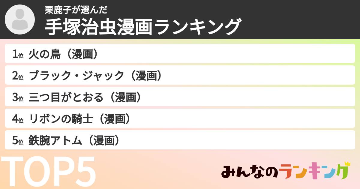 栗鹿子さんの「手塚治虫漫画ランキング」
