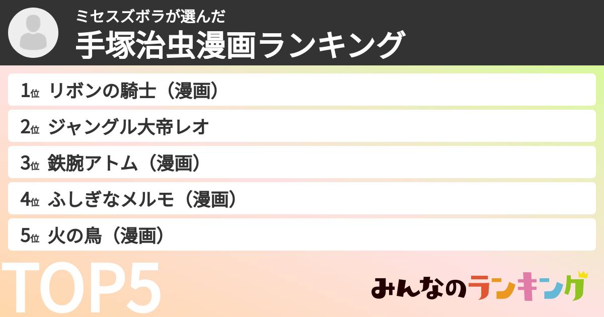 ミセスズボラさんの「手塚治虫漫画ランキング」