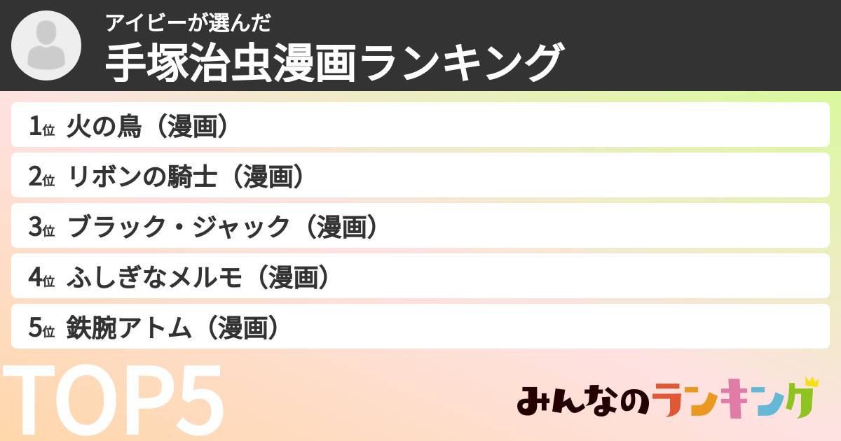 アイビーさんの「手塚治虫漫画ランキング」