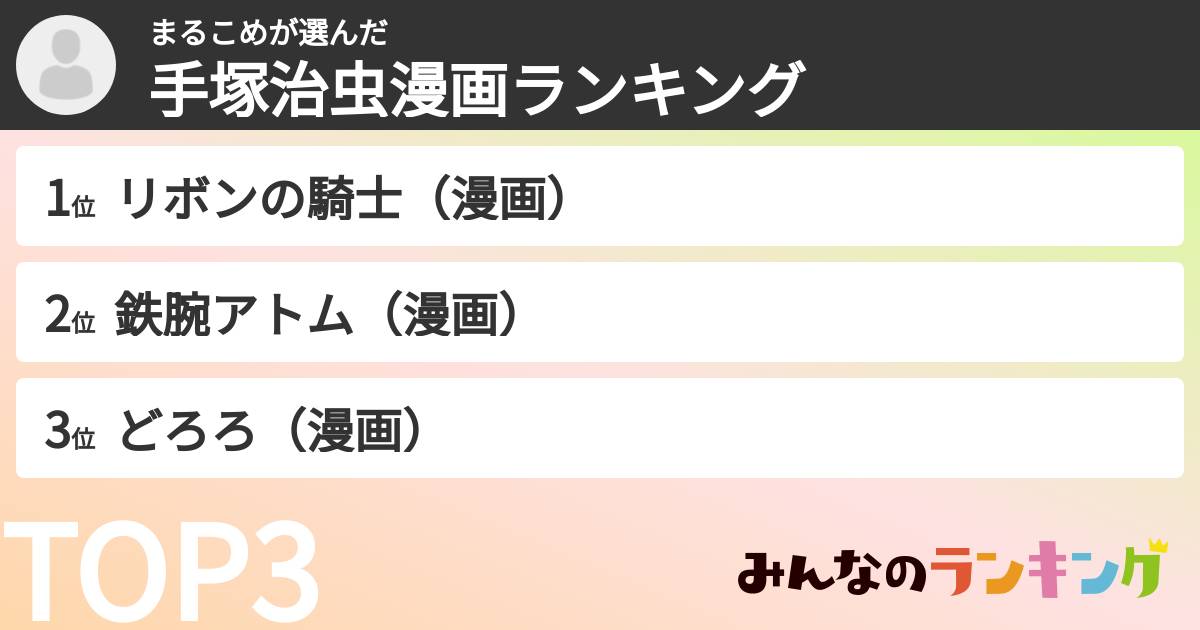 まるこめさんの「手塚治虫漫画ランキング」