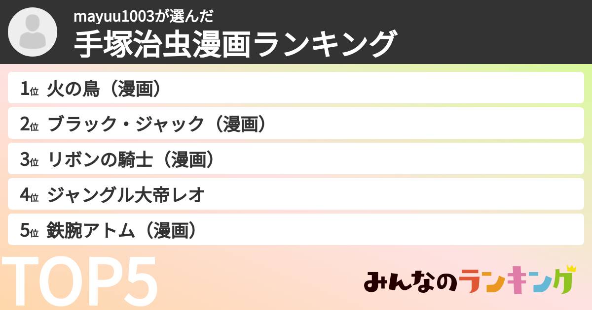 mayuu1003さんの「手塚治虫漫画ランキング」