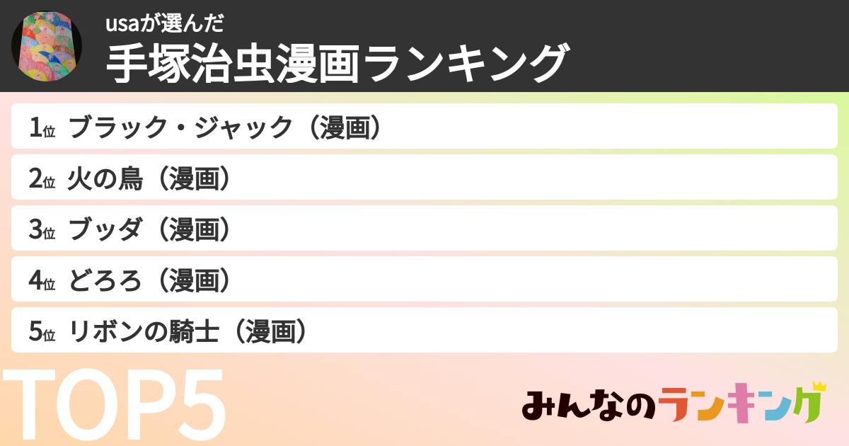 usaさんの「手塚治虫漫画ランキング」