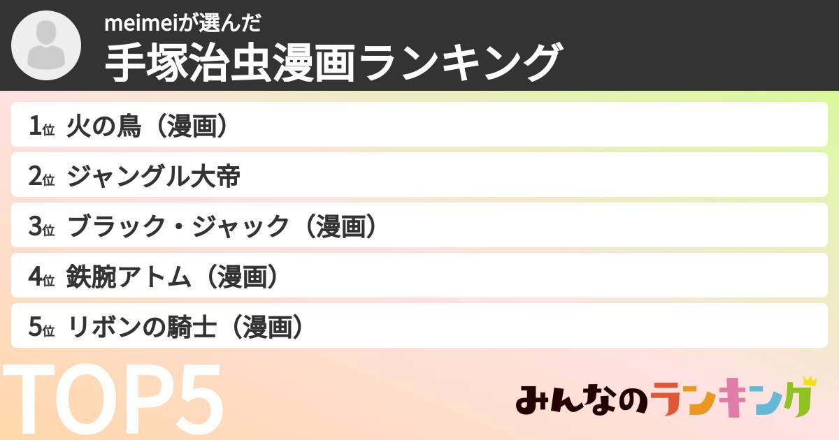 meimeiさんの「手塚治虫漫画ランキング」