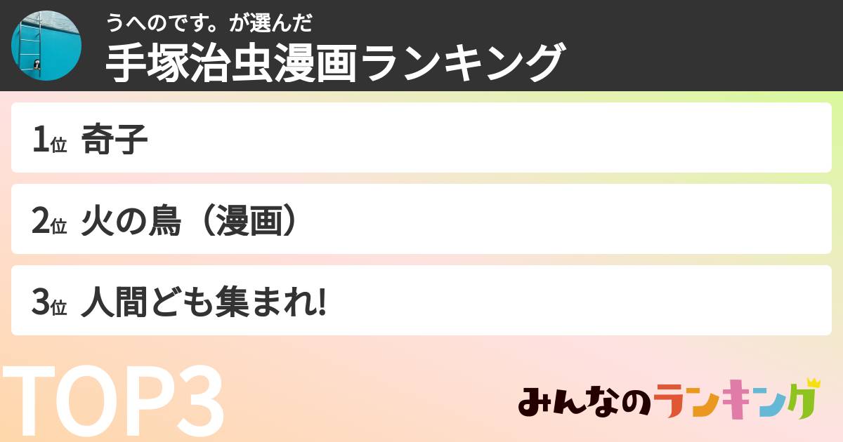 うへのです。さんの「手塚治虫漫画ランキング」