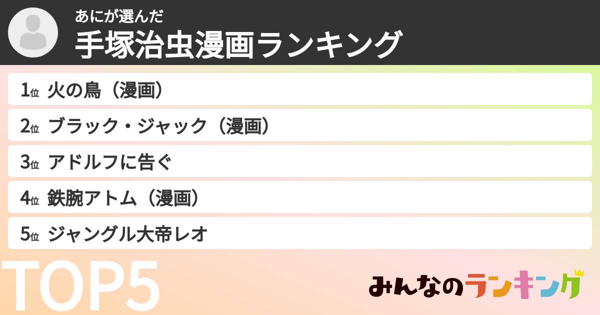 あにさんの「手塚治虫漫画ランキング」