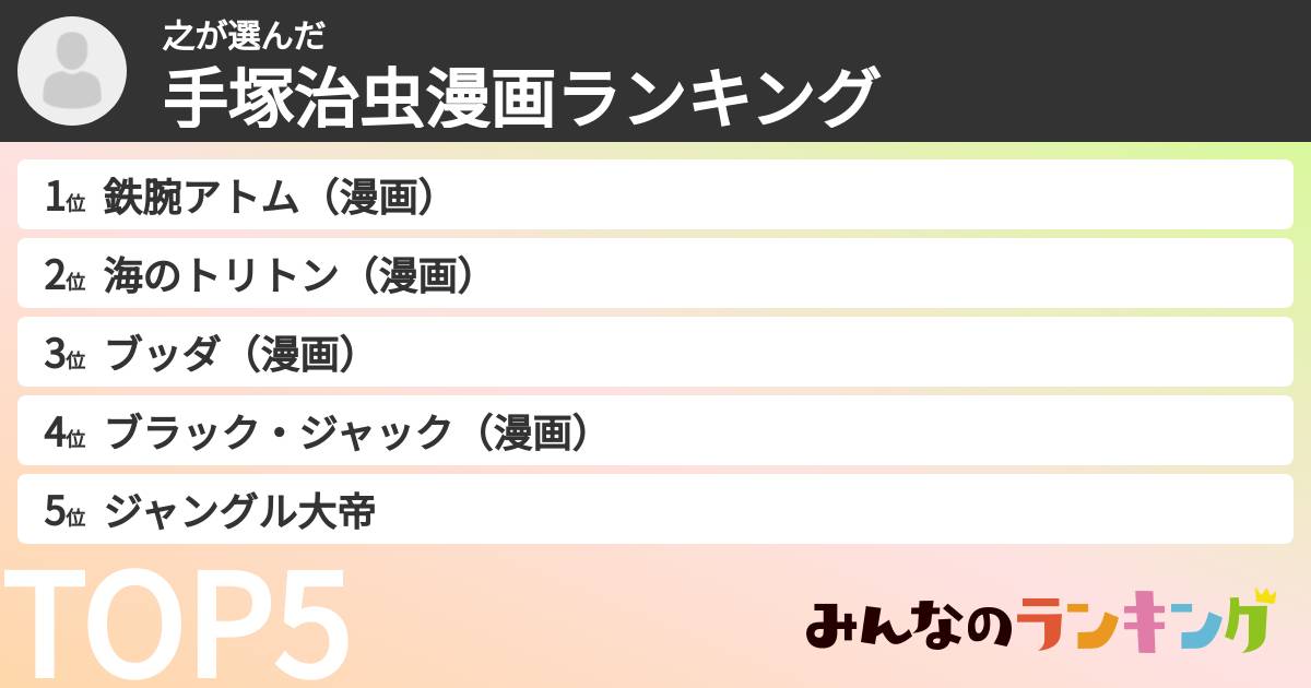之さんの「手塚治虫漫画ランキング」