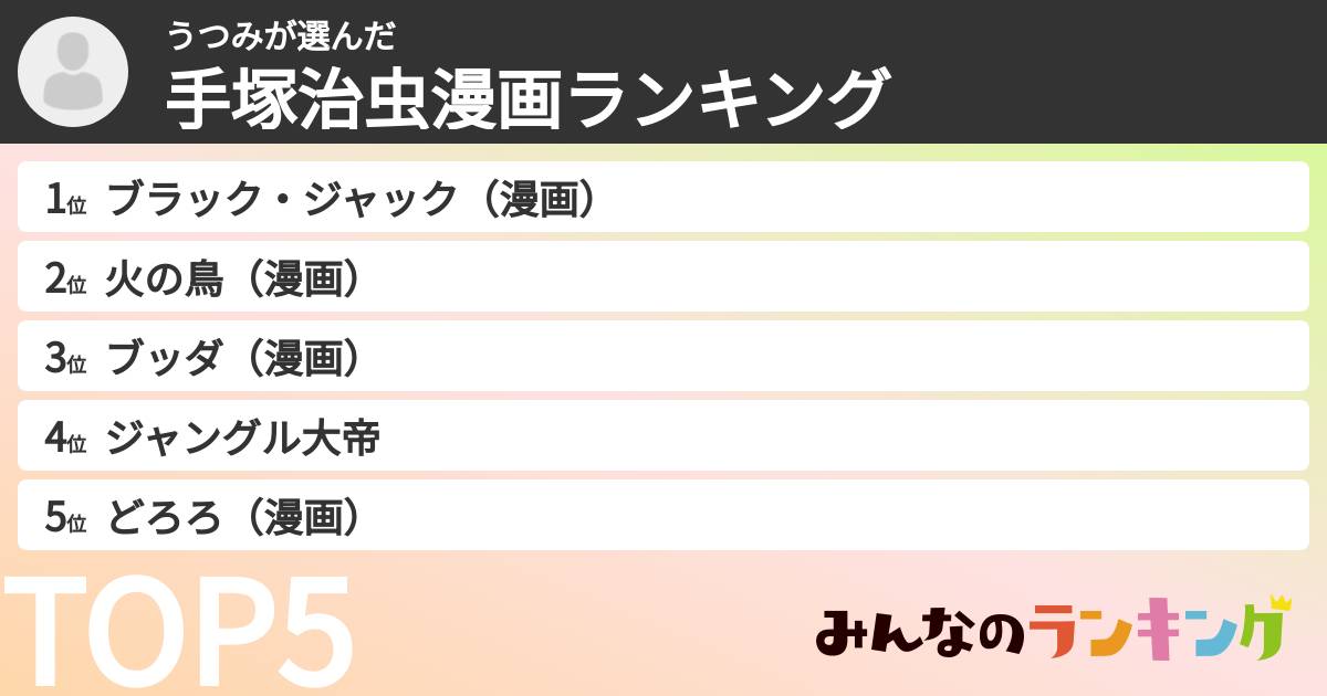 うつみさんの「手塚治虫漫画ランキング」