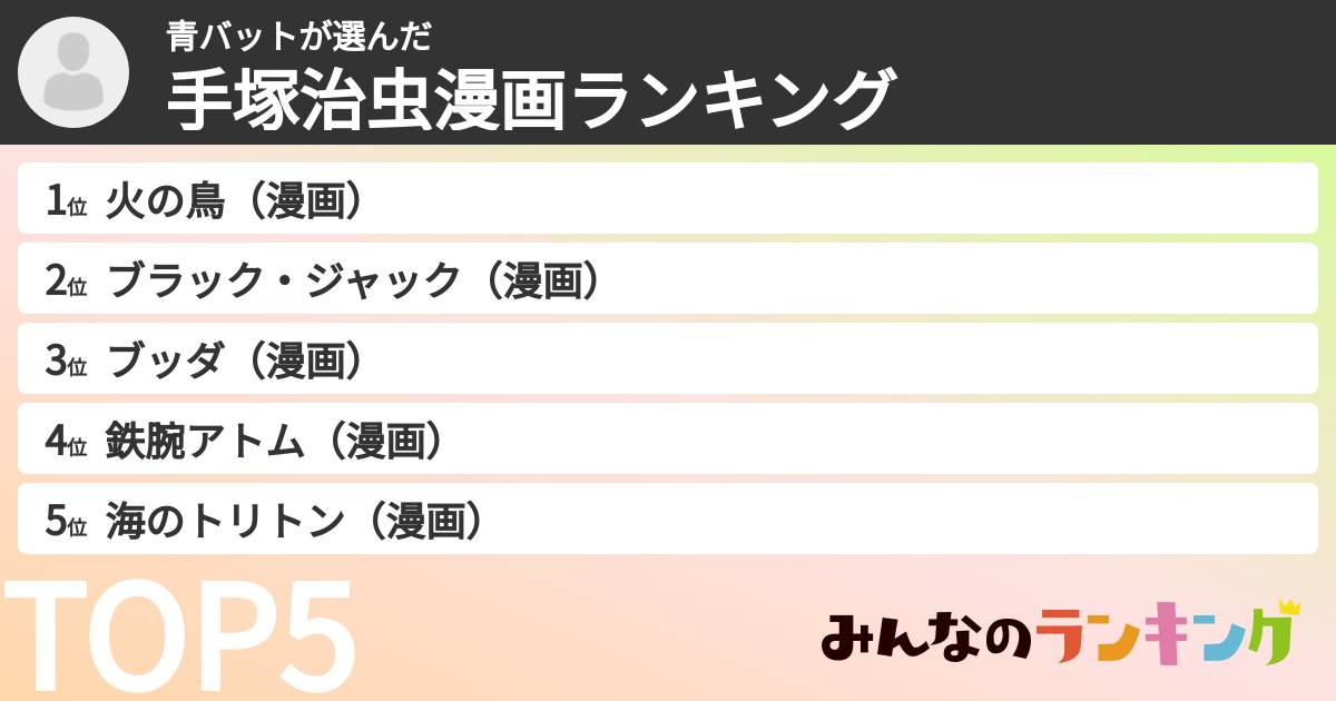 青バットさんの「手塚治虫漫画ランキング」